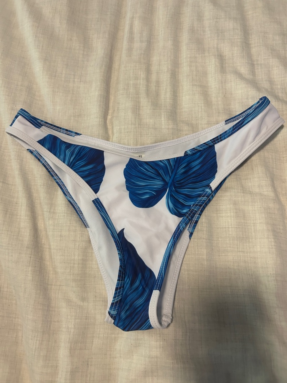 SHEIN White Bikini Bottom with Blue Leaf Print
